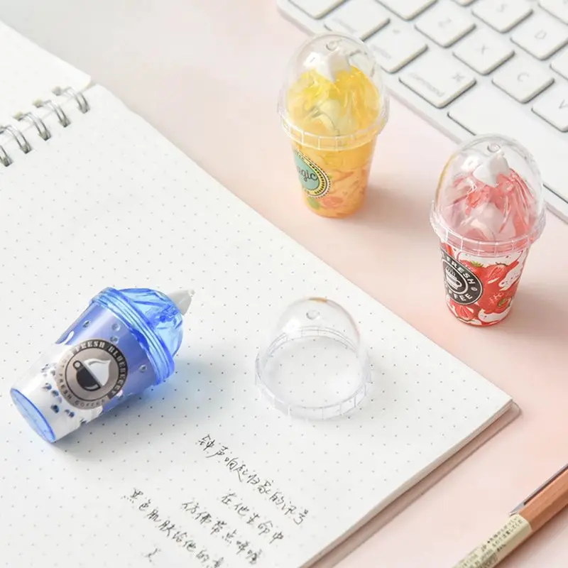 Cute Milk Tea Cup Ice Cream Correction Correcting Tape Stationery Corrector School Office Supplies Student Kids Gifts