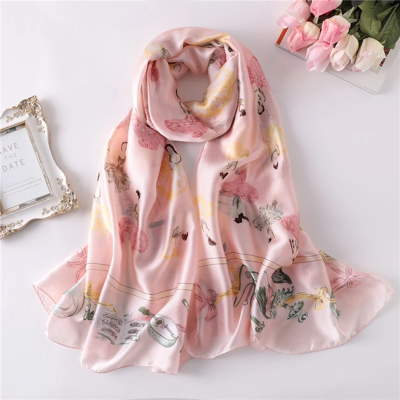 

Hot 2019 luxury silk scarves for women print soft long size pashmina lady shawls bandana beach stoles hijab scarf wraps foulard