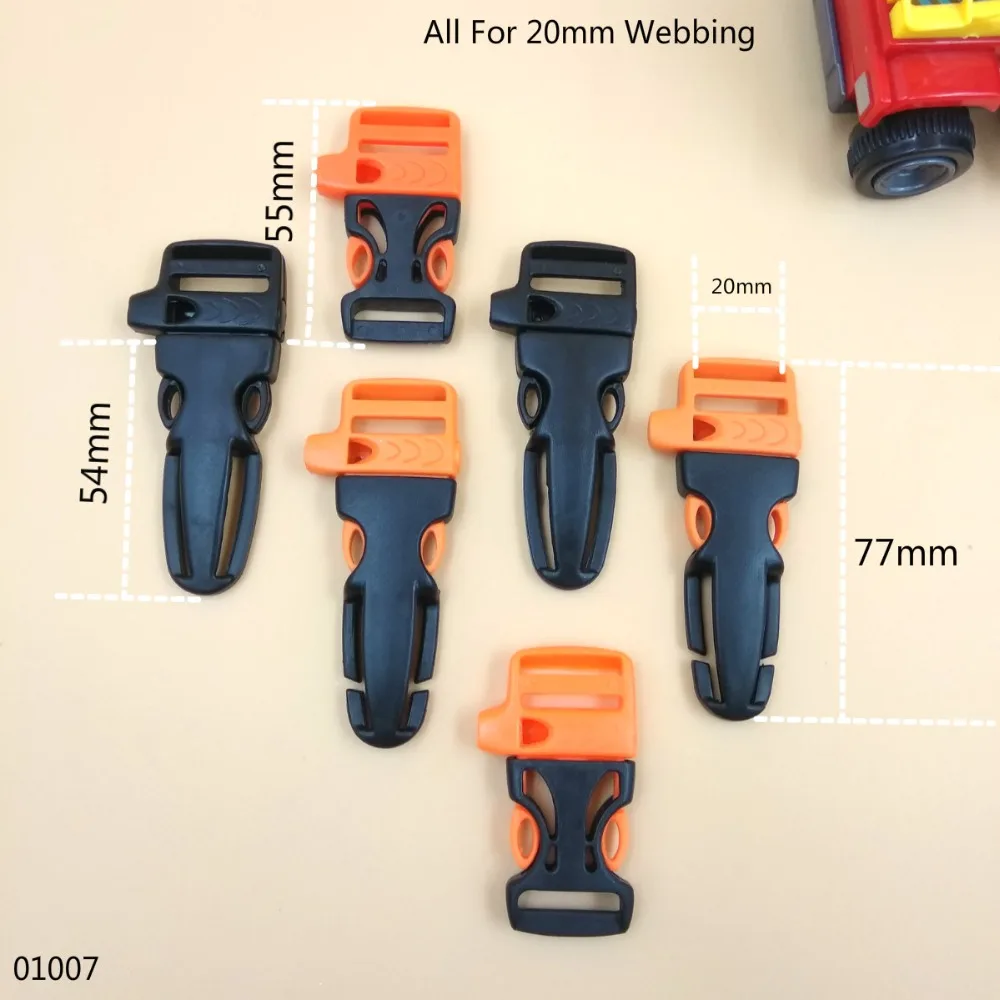 New 20mm Width Side Release Life Whistle Plastic Buckles 10 Pieces For Bags life Jacket Vest