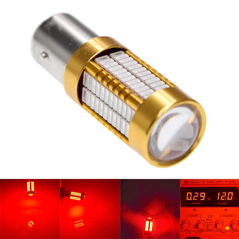 Pair 1157 BAY15D P21/5W 140W Red LED Brake Tail Stop Light Bulb For