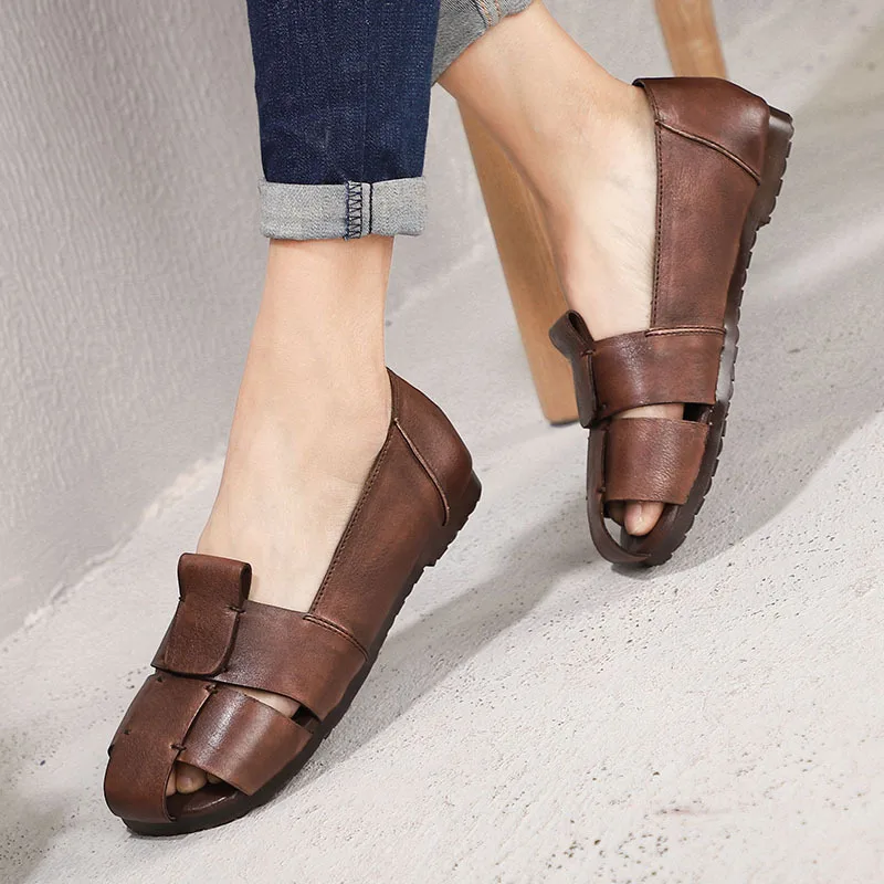 

Artdiya Original Spring and Summer 2019 New Simple Flat Women Shoes Retro Genuine Leather Hollow Out Comfortable Handmade Flats