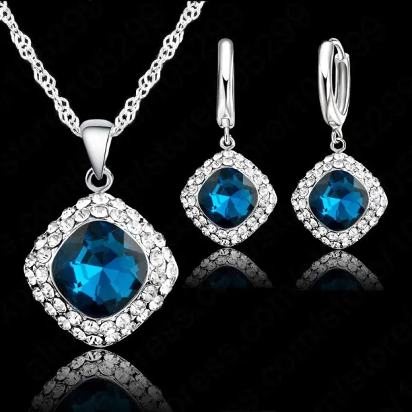 Hottest 925 Sterling Silver Crystal Necklace font b Jewelry b font Set Colorful Crystal Rhinestone Necklace