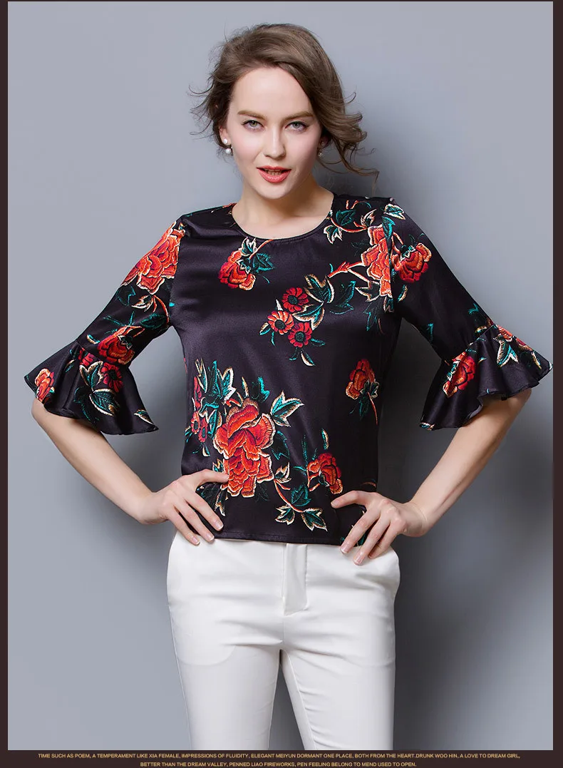 Шелковая атласная рубашка женская летняя рубашка шелковая ткань тутового шелкопряда с цветочным рисунком китайский поставщик шелка