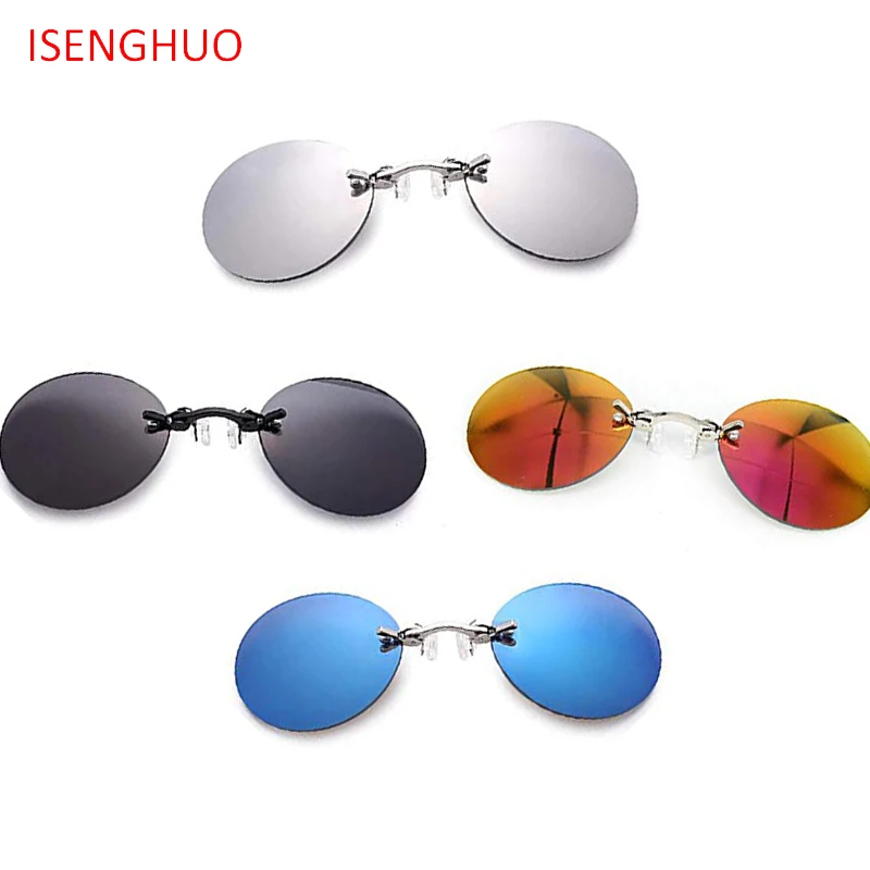 

ISENGHUO 4 Pairs Retro Round Clip On Nose Polarized Sunglasses Mini Small Black Matrix Morpheus Movie Eyewear With Box