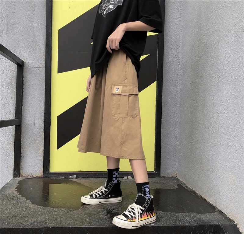 Осенняя юбка Детская крутая юбка средней длины в стиле хип-хоп с завышенной талией и надписью INS Super fire