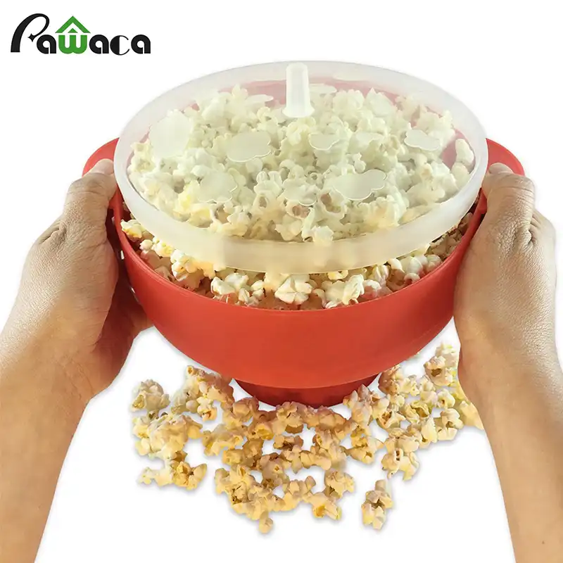 Collapsible Silicone Microwave Hot Air Popcorn Popper Bowl with Lid and Handles Silicone Popcorn Maker Green 