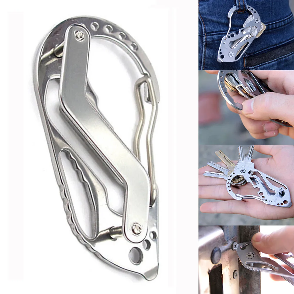 

Stainless Steel Bottle Opener Keychain Multi-function Key Clip Pocket Tools carabiner for keys Kamp malzemeleri c614