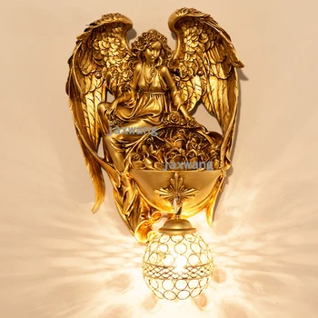 

Modern LED Golden Angel Wall Lamp Glass wall sconces fixture Resin Butterfly Fairy Wall light For Bedroom Corridor mirror light