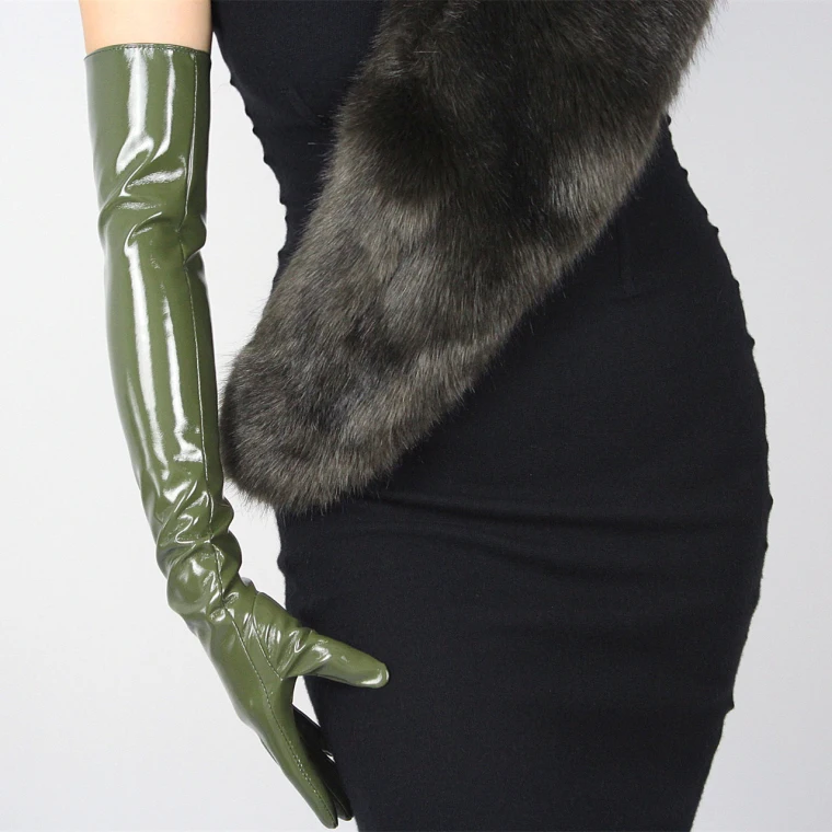 Лакированная кожа супер длинные перчатки длинный отрезок локоть ПУ моделирование женские кожаные перчатки прилипание руки зеркало яркий