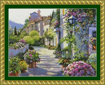 

67-55path beside house counted14ct white canvas similar DMC Cross Stitch kits14ct needlework Set DIY embroidery3thth3th