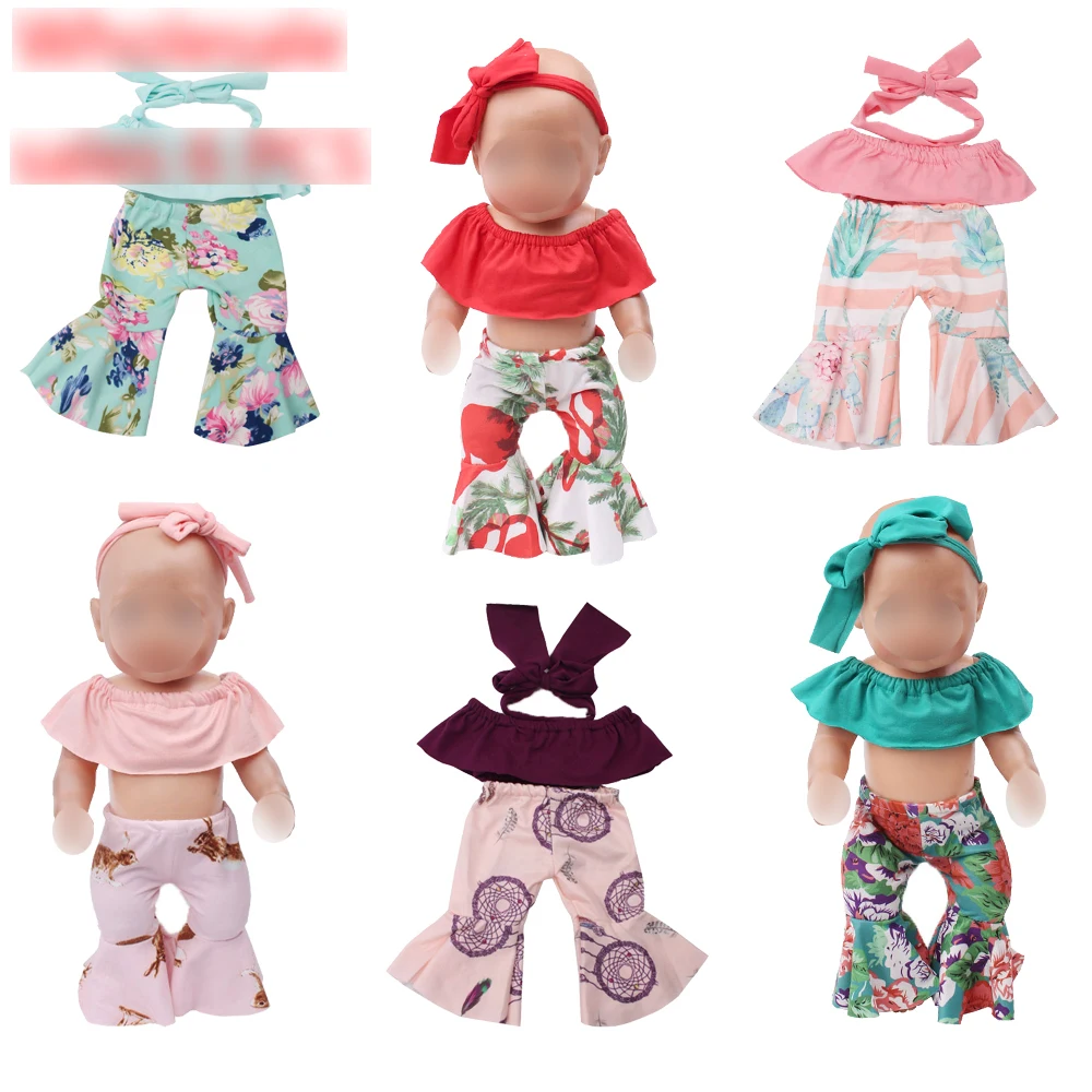 

43 cm baby doll Clothes bell-bottom pantsuit baby toys Dress Hair band fit American 18 inch Girls doll f715