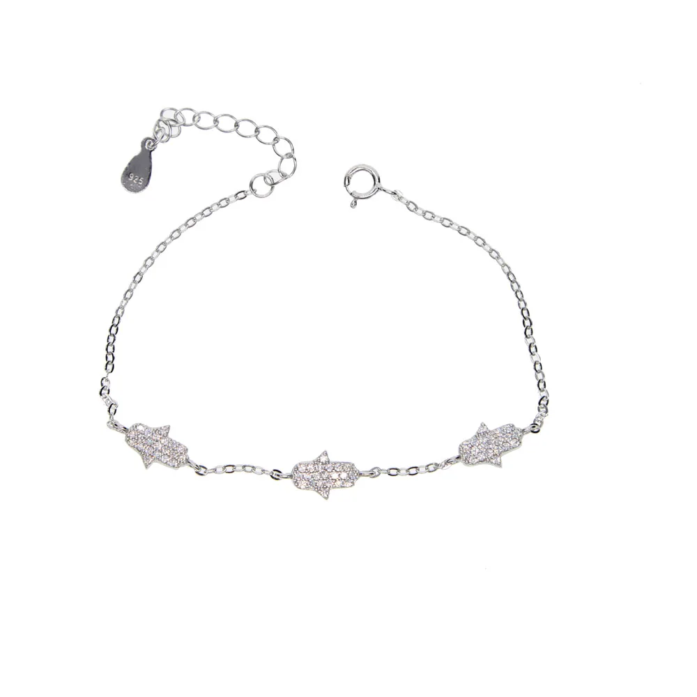 

2019 Charm Bracelet AAA Sparking Pave tiny cute Hamsa hand Girl Women best Gift real 100% 925 Sterling Fatima's fashion Bracelet