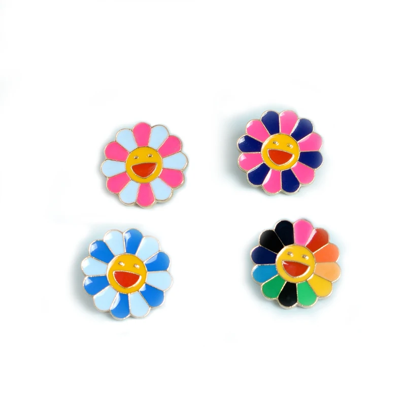 

Japanese Rainbow Colorful sunflower dripping oil brooch Smiling Flower metal Enamel pin Bag hat Badge Brooches For Child jewelry