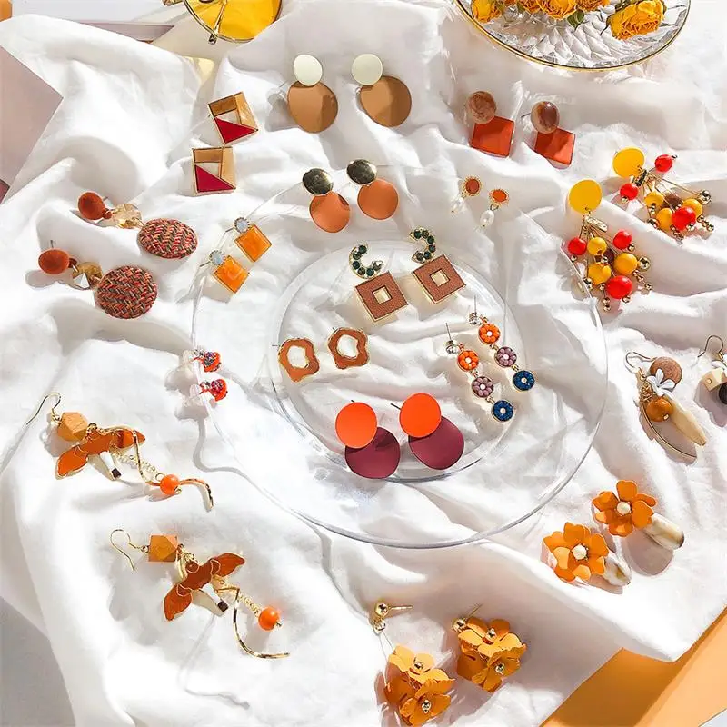 

Fashion Creative Bohemian Orange Series Earrings Holiday Style Fresh Earrings Flowers Tassel Orange Beautiful Accessories Female