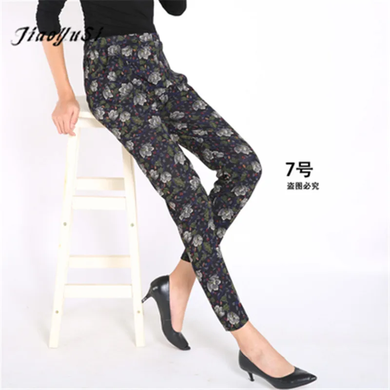 

JiaoYuSi Fashion New 25 design Plus Size Casual Women flower Print Leggings for women wholesale Leggins for Mum Autumn pants