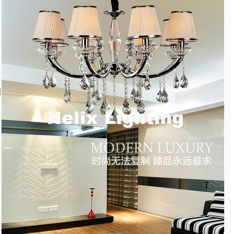 

Free Shipping Modern Brief European Style Fabric Lampshade Crystal Chandeliers Diameter 60cm 5L D80cm 8L E14 LED Light Source