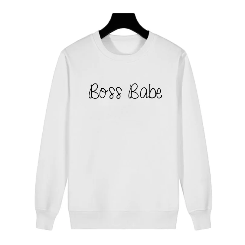 Online Sudadera de moda Otoño 2018 para mujer, con eslogan de jefe Babe, mujer, ha dicho Harajuku, Sudadera con capucha de cuello redondo en blanco y negro