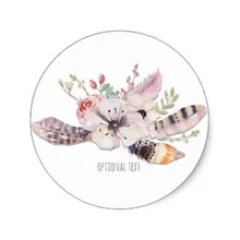 3.8 см деревенском стиле с цветочным и перья Boho Chic пользовательские пользу Классический круглый Стикеры