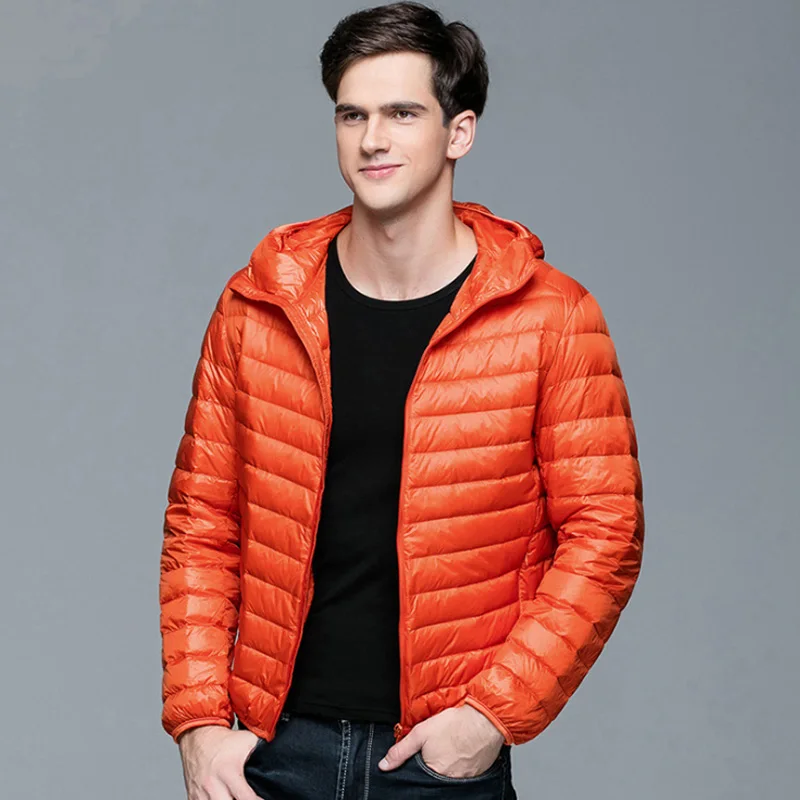 Men's Fluffy Winter Coat Fashion Hooded Duck Down Jackets Ultralight Puffer Down Coat Portable Slim Feather Filling Parkas 5XL 6XL
