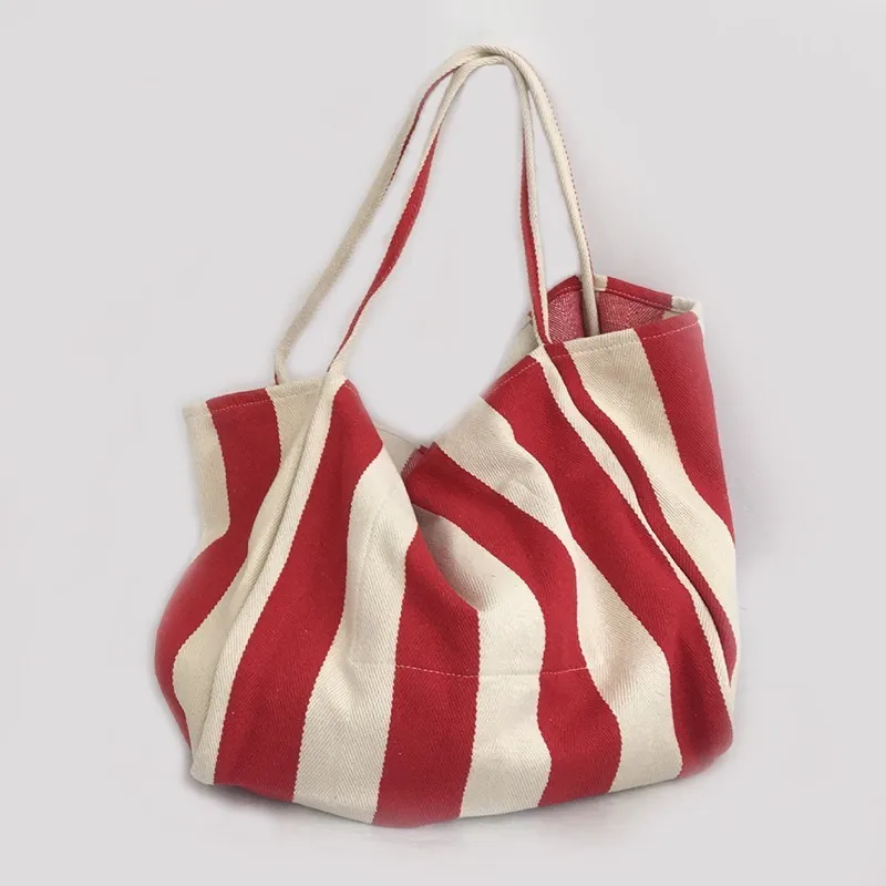 

Stripe Canvas Bag Women Shoulder Hand Bag Luxury Handbags Women Bags Designer Sac A Main Femme Women Shopping Bag Bolsa Feminina