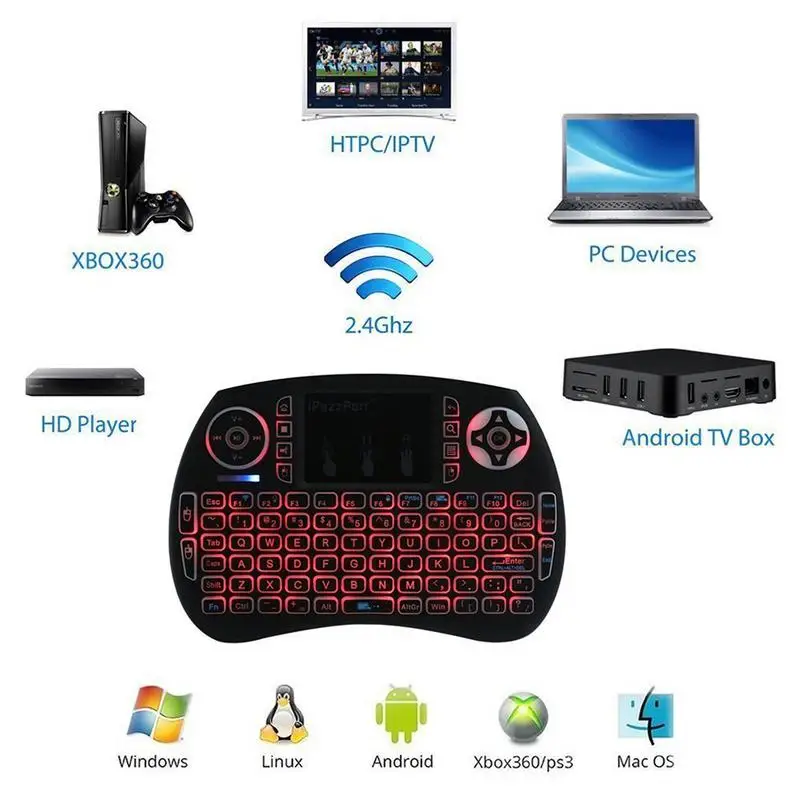 IPazzport Франция Руссо Teclado 3 ядра задний светильник Sem Fio Mini Mouse Para Android TV Box/Smart Framboesa
