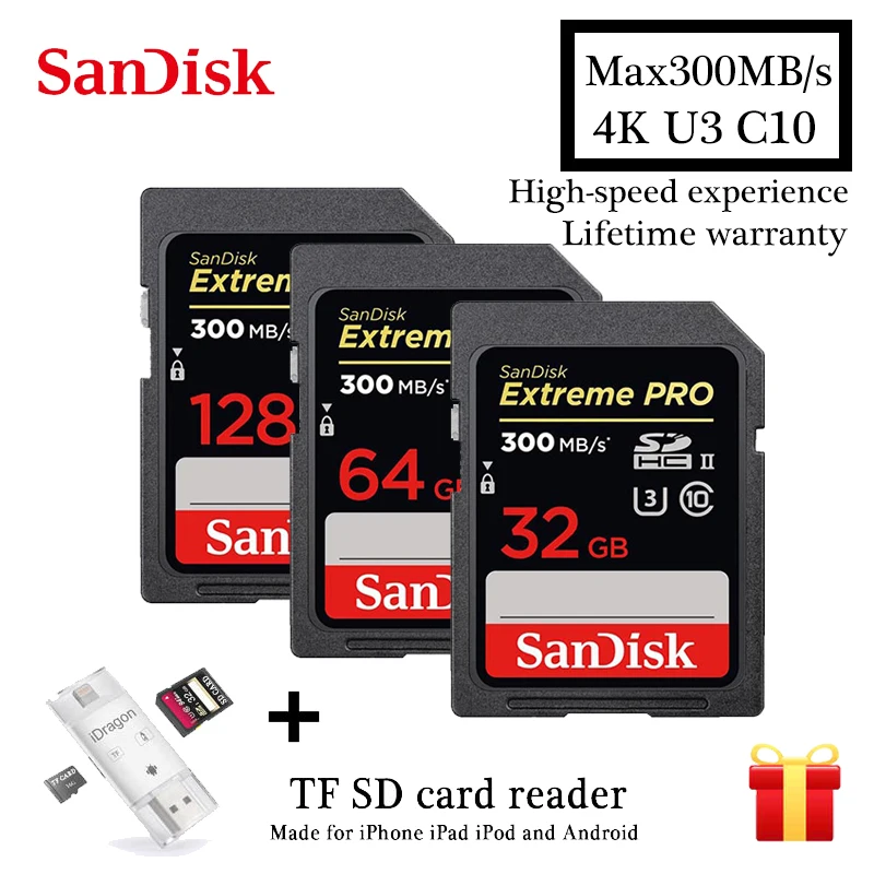 Original SanDisk Memory Card 32GB 64GB 128GB sd card Max 300M/s Class