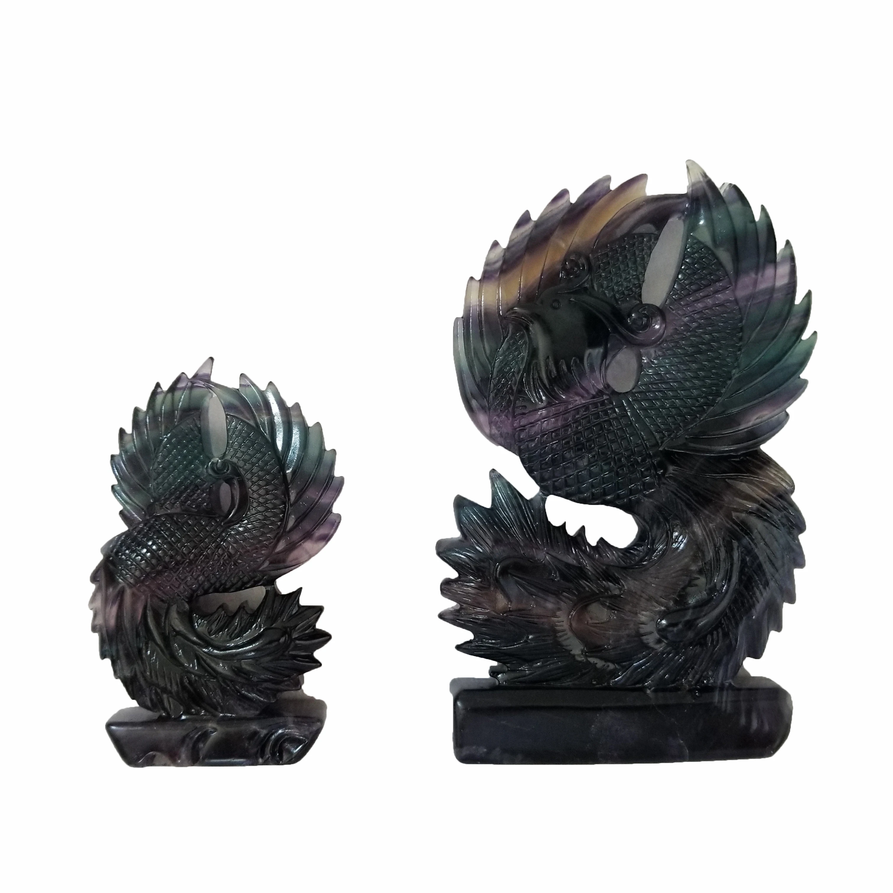 

Natural Rainbow Fluorite Phoenix Hand Carved Polished Quartz Healing Stones Gemstones For Decorations GY