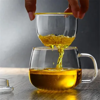 

Tea Cup 300 ml Milk With Infuser Lid Coffee Drink Accessories Cheap-tea-cups Jingdezhen Cups Double Glass