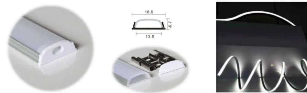 Дизайн! Сгибаемый гибкий алюминиевый светодиодный профиль с молочной или прозрачной крышкой и концевыми крышками и зажимами