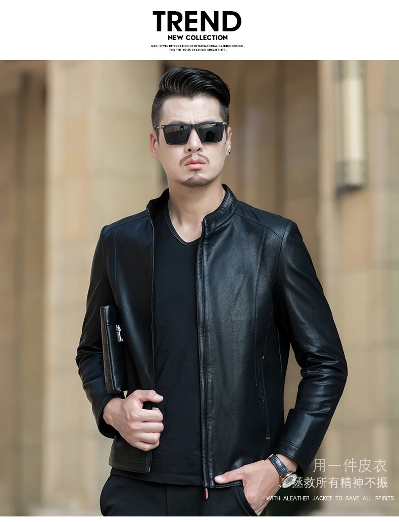 Men Casual Imitation Leather Jackets Stand Collar Zipper Outerwear Black Dark Green Orange Man Faux Leather Coat Motorcycle Bomber Jacket (2)