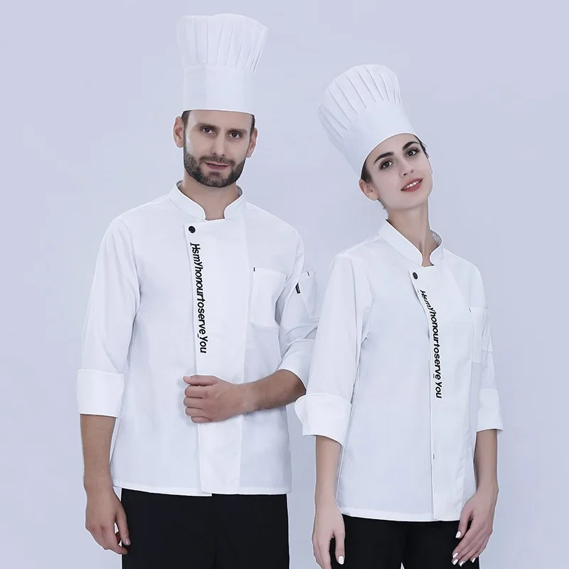 

Hotel Chef Clothes Restaurant Kitchen Workwear Long Sleeve Cake Shop Noodles Baker Costumes Man Women Breathable Overalls H2004