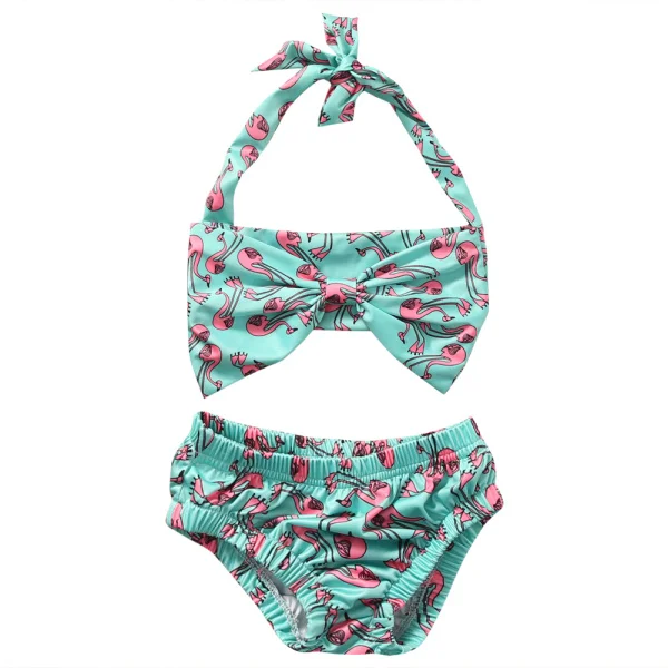 

Adorable Kids Girl Biquini Clothes Sets Drop Shipping 2017 Beachwear Bathing Bow Halter Top+Short Printed 2pcs Girl Suit