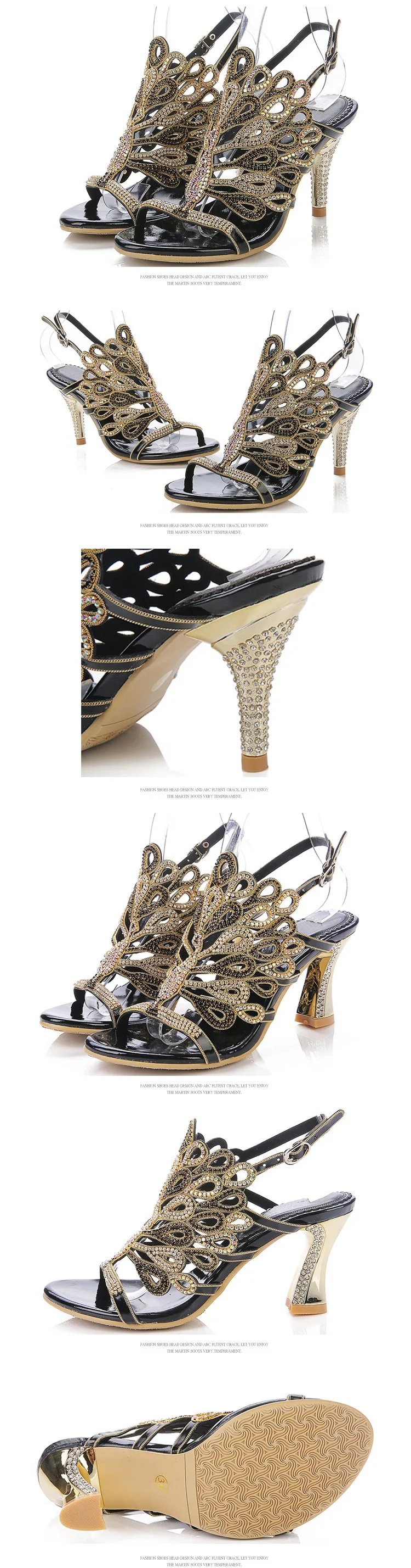 G-sparrow 2018 New Women Genuine Leather Fashion Stiletto High Heel Shoes Sexy Rhinestone Wedding Evening Sandals Big Size 1110