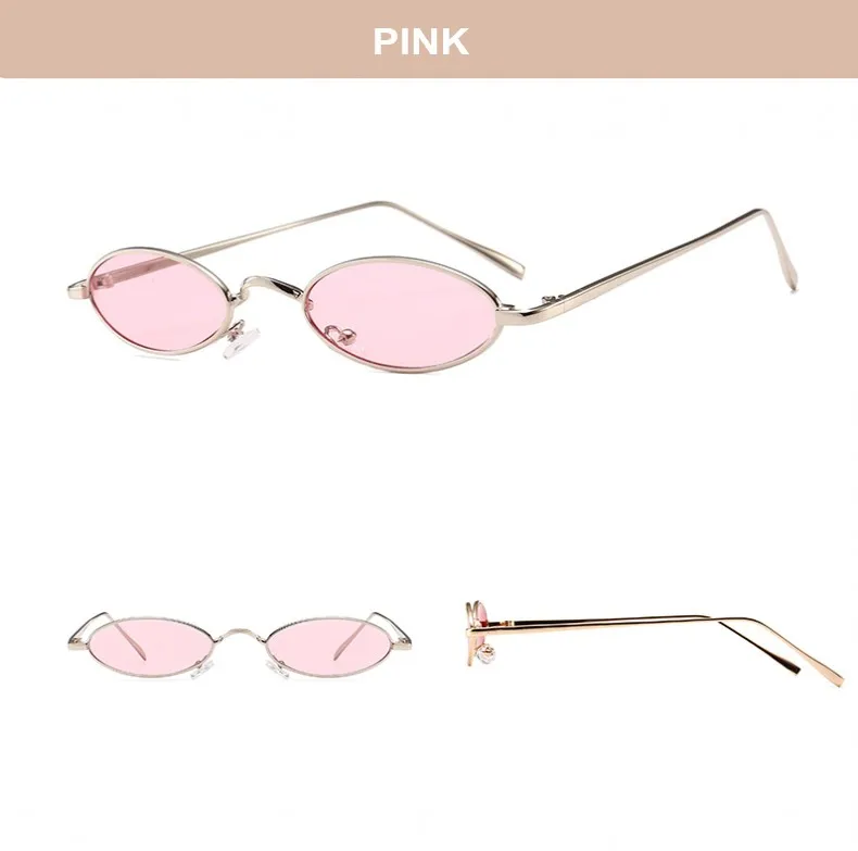 PINK Трендовые маленькие тонкие Овальные Солнцезащитные очки женские брендовые дизайнерские ретро розовые красные желтые оттенок прозрачная линза в металлической оправе солнцезащитные очки - Цвет линз: PINK