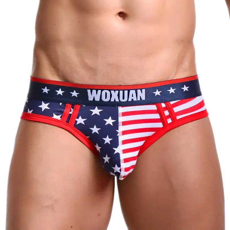 

Men's American Flag Printed Underwear Bulge Pouch Briefs Sexy Mini Underpants Breathable Cotton Triangle Panties New Arrival