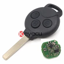 3PCS New Smart Keyless Remote Key Fob 3 Button 433/434MHz for 2007-2013 Smart Fortwo 451 With Uncut Blade
