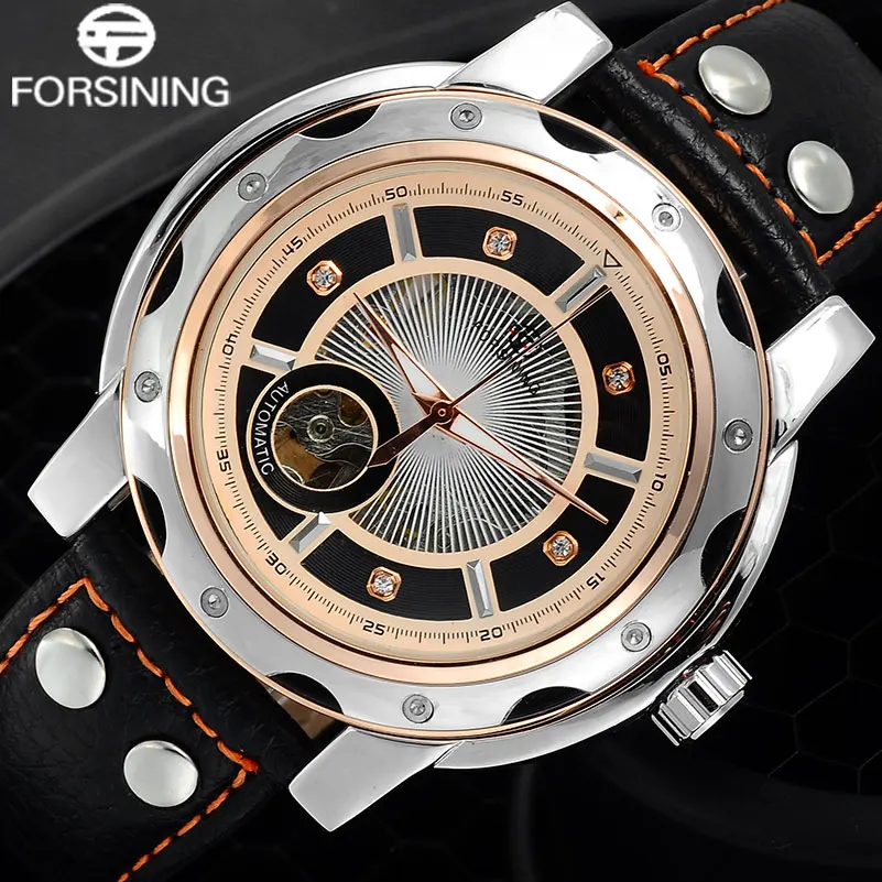 Goede Forsining mannen sport automatische horloges heren skeleton mechanische lederen band horloge rose goud creatieve klok relogio masculino