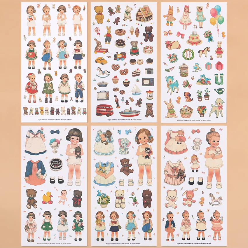 6 PCS/Pack New Cute Creative Stickers Paper Girl Combination Paper Doll Mate Diary Notebook Label Stationery Sticker