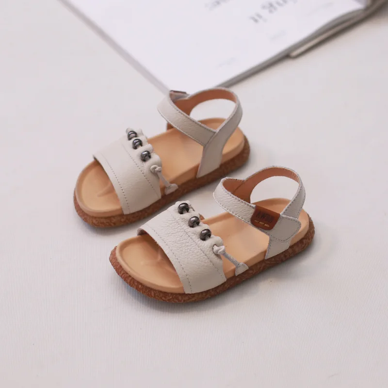 

Toddler Kids Genuine Leather Sandals 2019 New Baby Girls Sandals Princess Pink Shoes for Summer Hook Loop Soft Sole Size 21-30