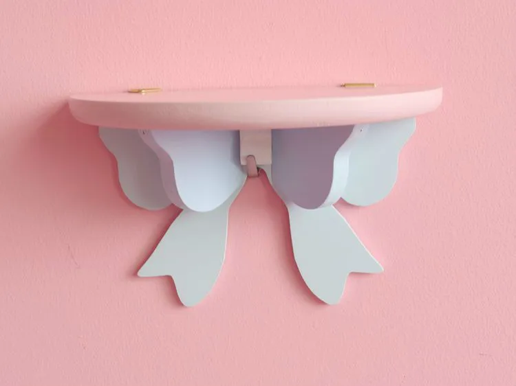 Nordic Macaron Bow Shelf Cute Bow Princess Room Decoration Shelves for Kids Room Wall-Mounted Storage Rack Birthday Party Decor - Color: 7