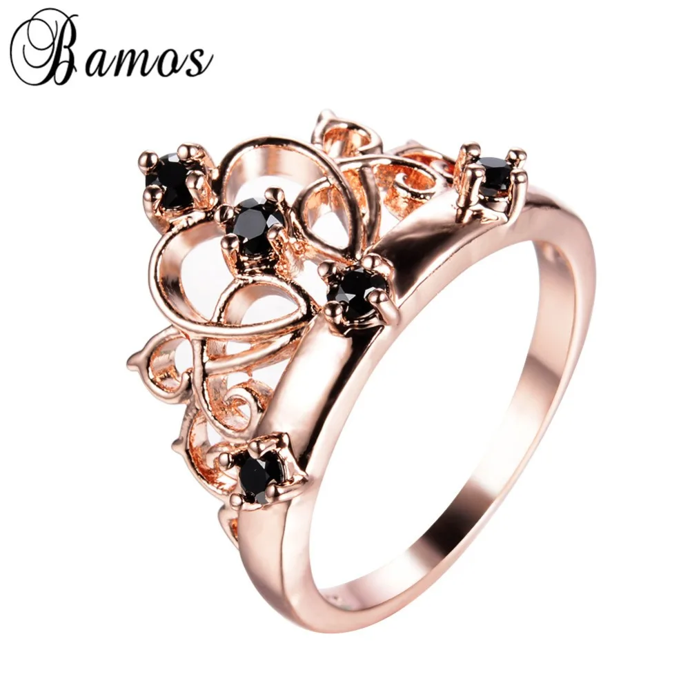 

Bamos Lovely Crown Shape Women Girl Wedding Promise Ring Rose Gold Filled Party Finger Rings Inlaid AAA Zircon Anillos RY0346