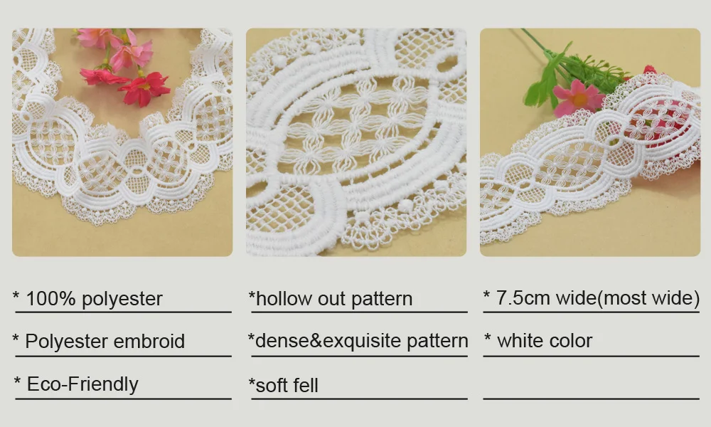 10 ярдов 7,5 см белый полиэстер вышивка кружево Французский кружевная тесьма гипюр diy планки основы Вязание Вышивание интимные Аксессуары#3193