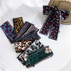 Новинка 2019 года для женщин шарф Тощий шелковый Леопардовый бандана маленькая ручка сумка ленты женский шейный платок головы шарфы для