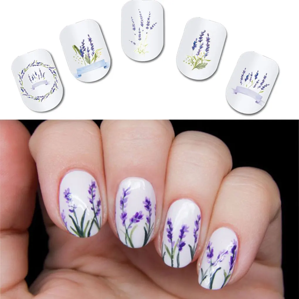 

Women Girls Purple Lavender Water Sticker Nail Art Manicure Flower Pattern Nail Wraps Decals