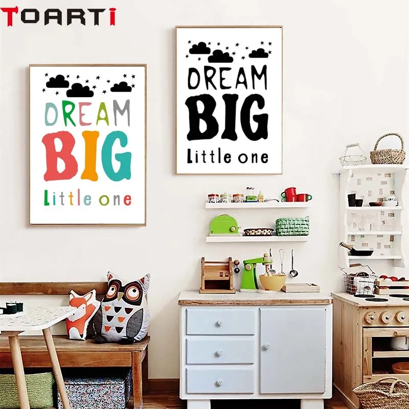 Постеры с надписями Dream Big Kids вдохновляющая Картина на холсте стене для мальчиков