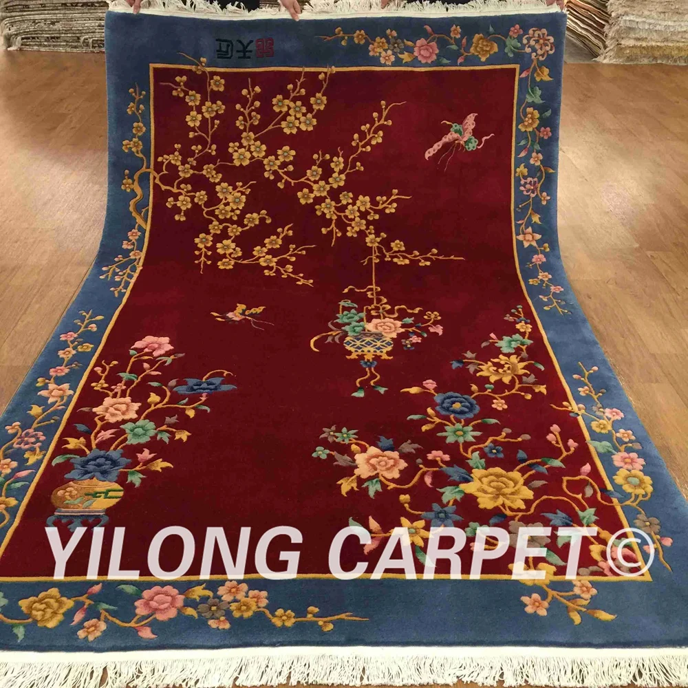 YILONG 5 'x8' ручная работа художественное украшение красный ковер ручной работы