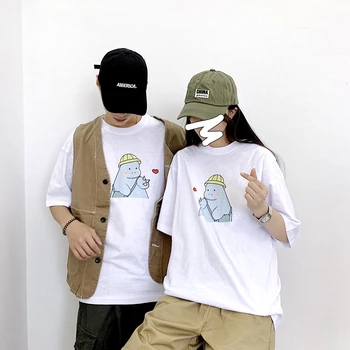 

Summer New T Shirt Men's Fashion Cartoon Print Casual Short-sleeved Tshirt Man Streetwear Trend Wild Loose Cotton T-shirt S-2XL