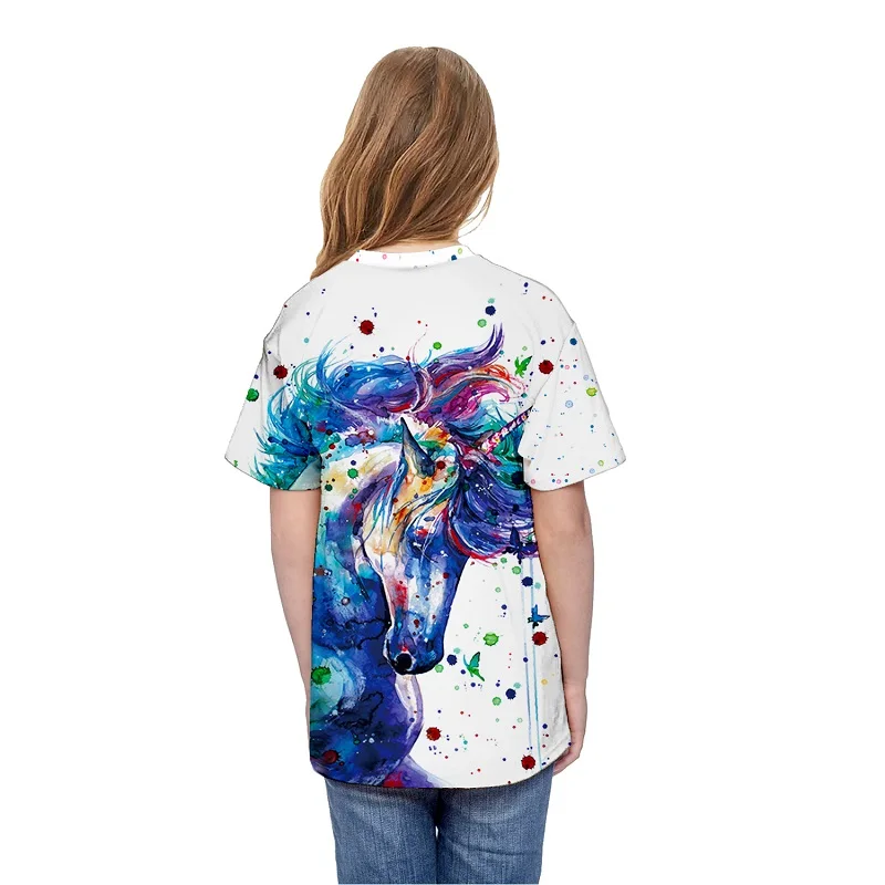 Модная футболка с единорогом г. Летняя футболка с героями мультфильмов для малышей Детская футболка с круглым вырезом и принтом лошади и волка топы для мальчиков и девочек, Camiseta Princesas