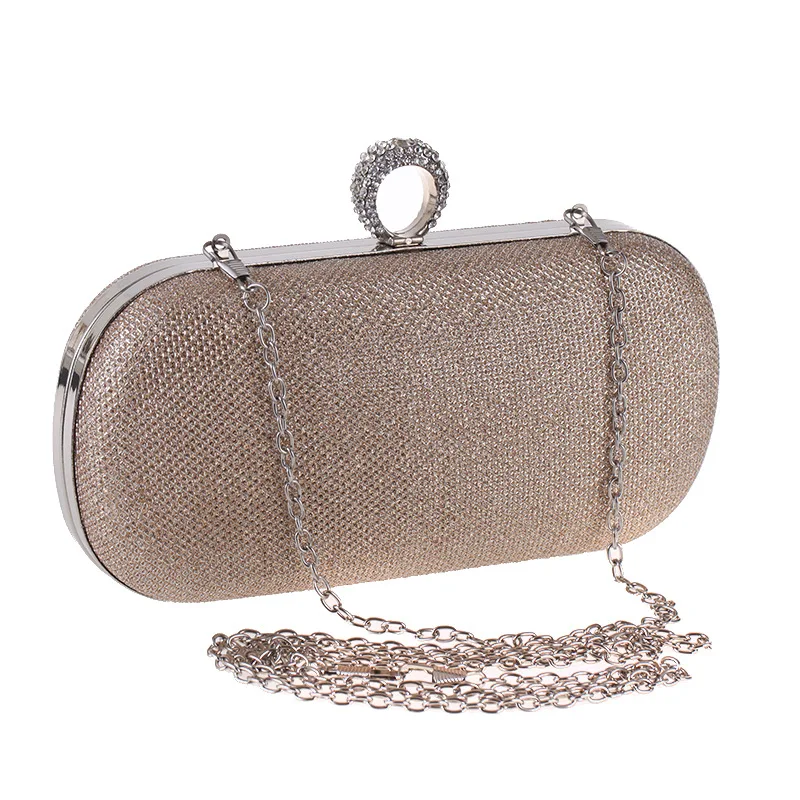 

Bamboo Charm Fashion Simple Evening Party Handbag Clutch For Women Crystal Flap Pouch Metal Chain Shoulder Bag Crossbody Buckle