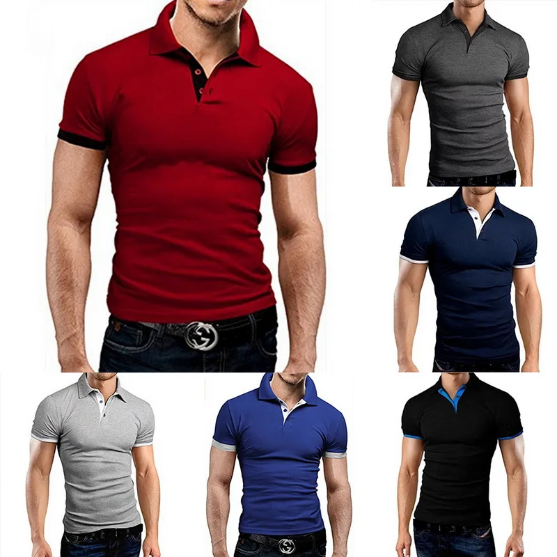 Летняя брендовая мужская рубашка поло, Модная хлопковая рубашка поло с коротким рукавом, Мужская Облегающая рубашка, Однотонная рубашка поло, модные мужские топы, футболки